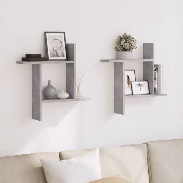 Berkfield Home Set of 2 Durable Wall Mounted Shelves in Concrete Grey, W/D/H: 50 x 12 x 50 cm – 1
