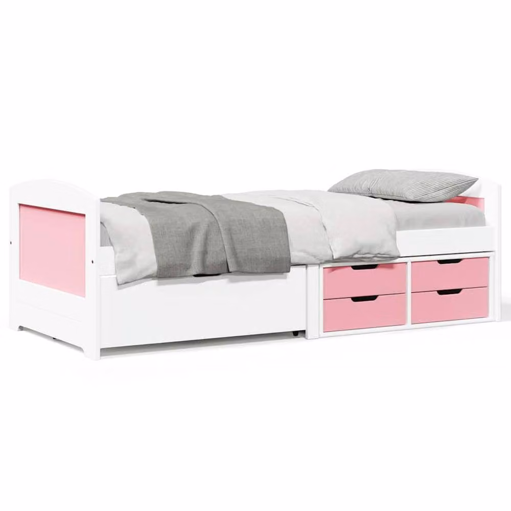 Berkfield Home IRUN Day Bed with 5 Drawers in White and Pink, W/D/H: 90 x 200 cm