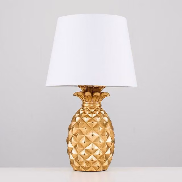 ValueLights Pineapple Pair of Gold and White Table Lamps – 1