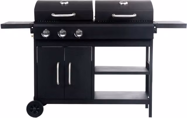 Berkfield Home Gas Charcoal Combo Grill with 3 Burners in Black, W/D/H: 159 x 101.5 x 52.5 cm – 1