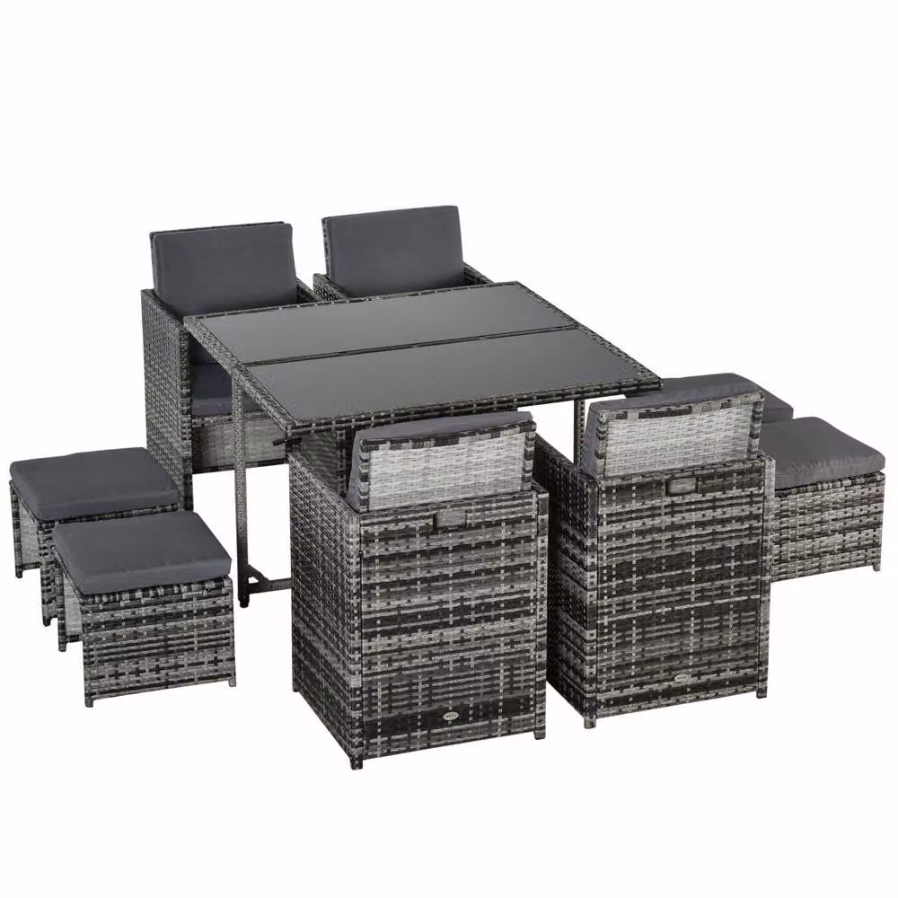STILVORA 8-Seater Modern Grey Rattan Dining Set with Cushions – 2