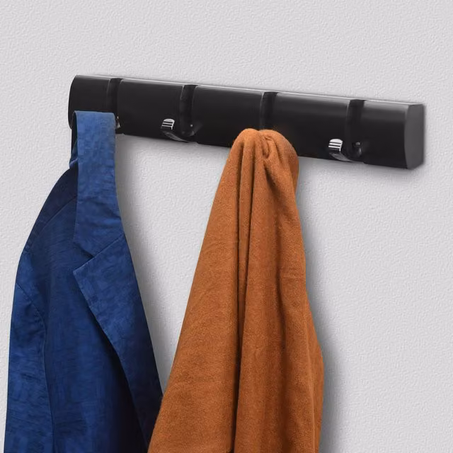 House Of Home Nickel Plated Retractable Door Hooks with Black Mountable Board, Width: 38 cm