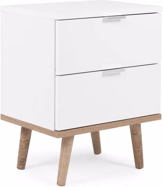 CALICOSY Copenhagen Bedside Table with 2 Drawers, White