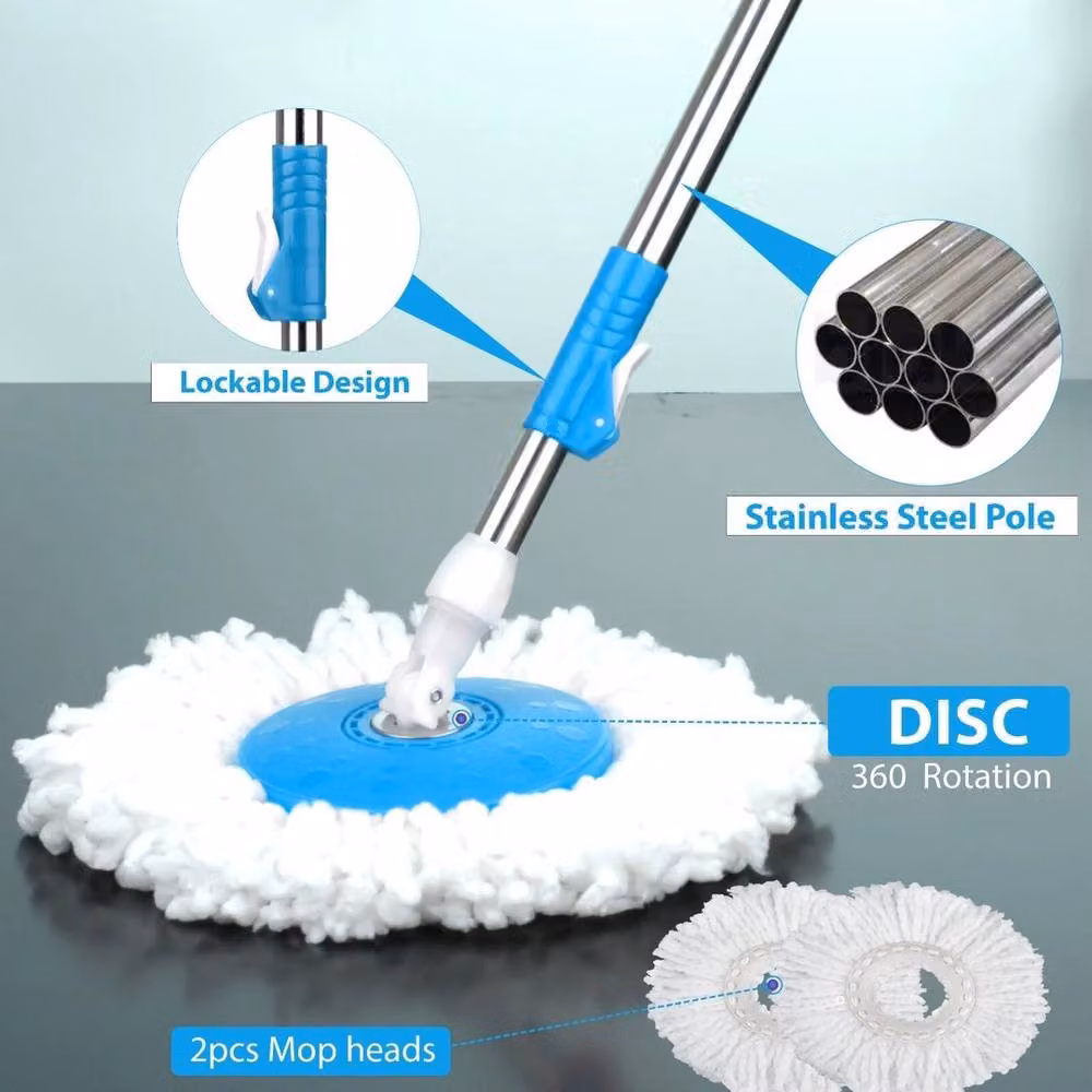KORVIXA Mop Bucket Set with Wringer and 2 Microfibre Mop Heads, Blue, Height: 100 cm – 3