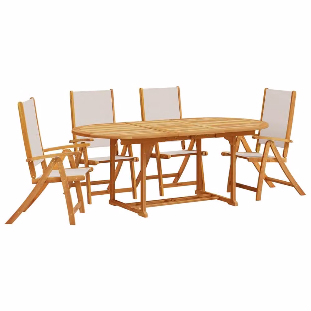 Berkfield Home 5 Piece Garden Dining Set in Brown Oiled Acacia Wood and Textilene – 2