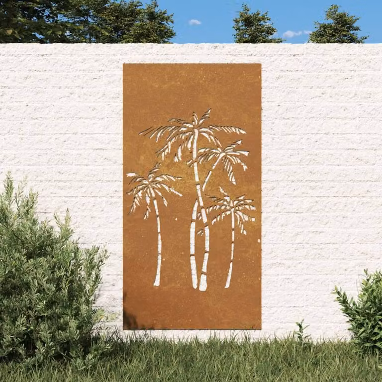 Berkfield Home Brown Corten Steel Palm Tree Wall Decoration, W: 105 cm, H: 55 cm