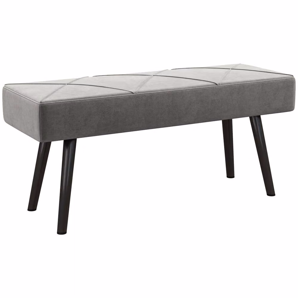 Wyld Haus Mazuka Grey Velvet End of Bed Bench with Black Metal X Frame Legs – 2