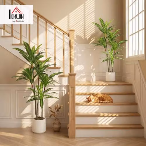 HOMCOM Set of 2 Artificial Dracaena Trees with Bendable Trunks, Green and White, Height: 150 cm – 2