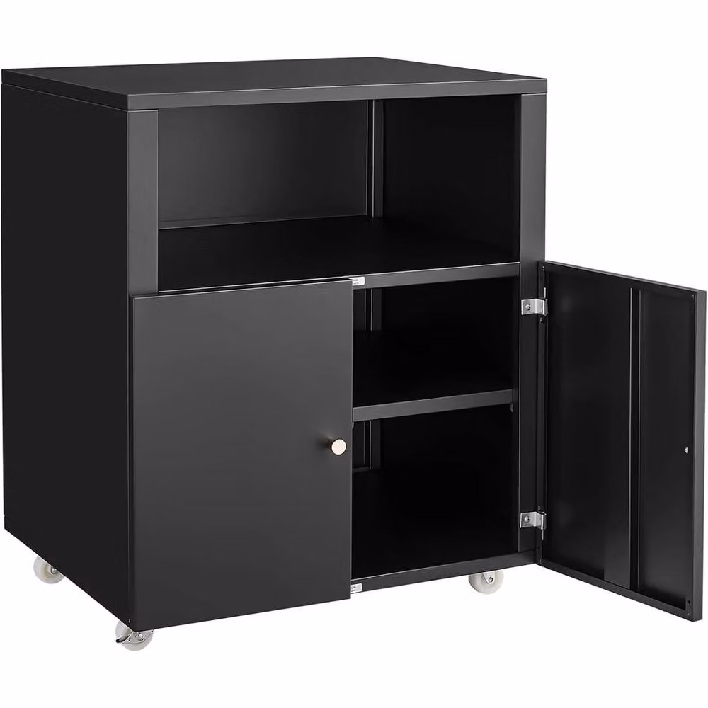 VOGREX Heavy Duty Metal Printer Stand with Wheels and Storage Cabinet in Black – 4