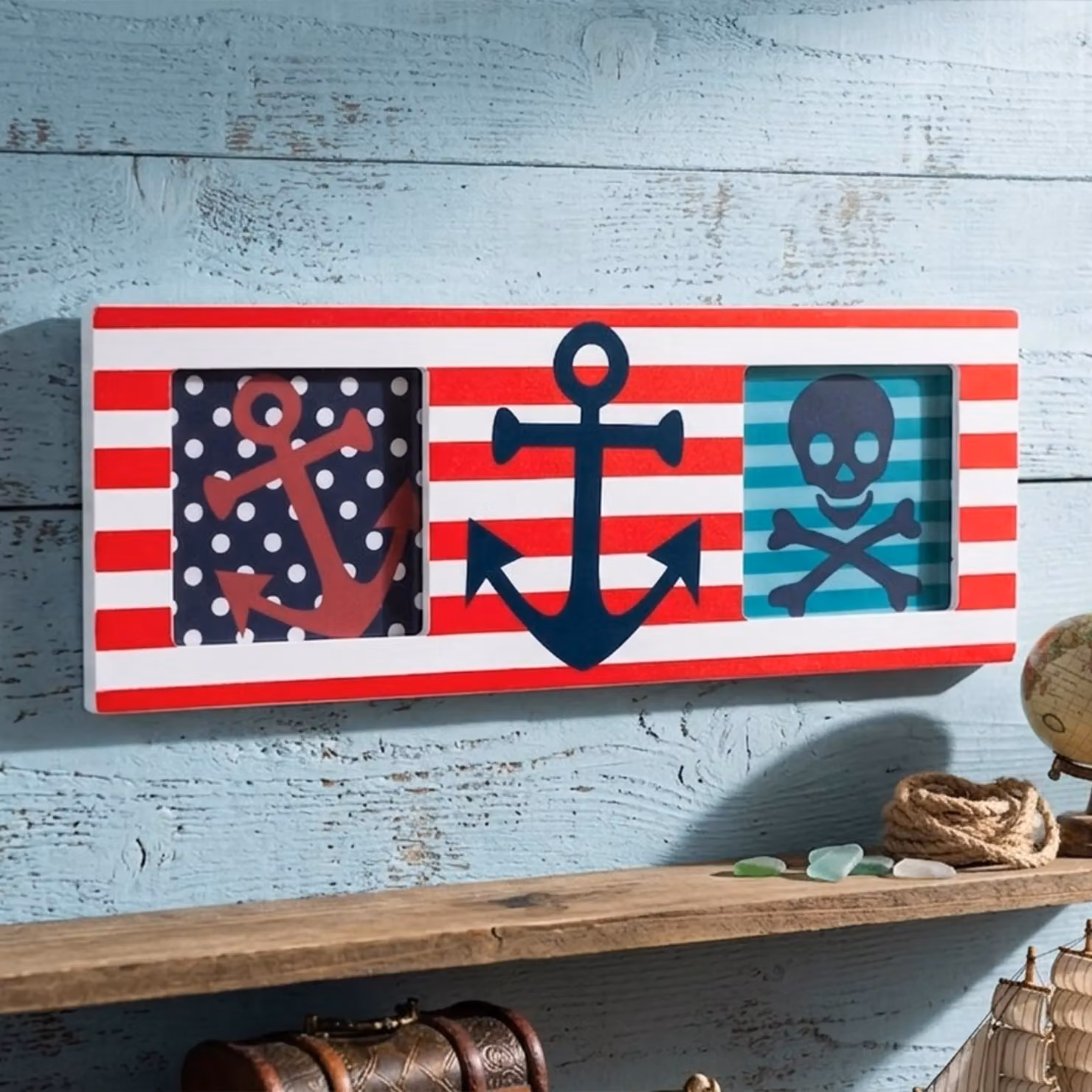 Orsina Pirate Multi Photo Frame, Rectangular Maritime Design in Multicolour Wood for Children's Wall Decor – 2