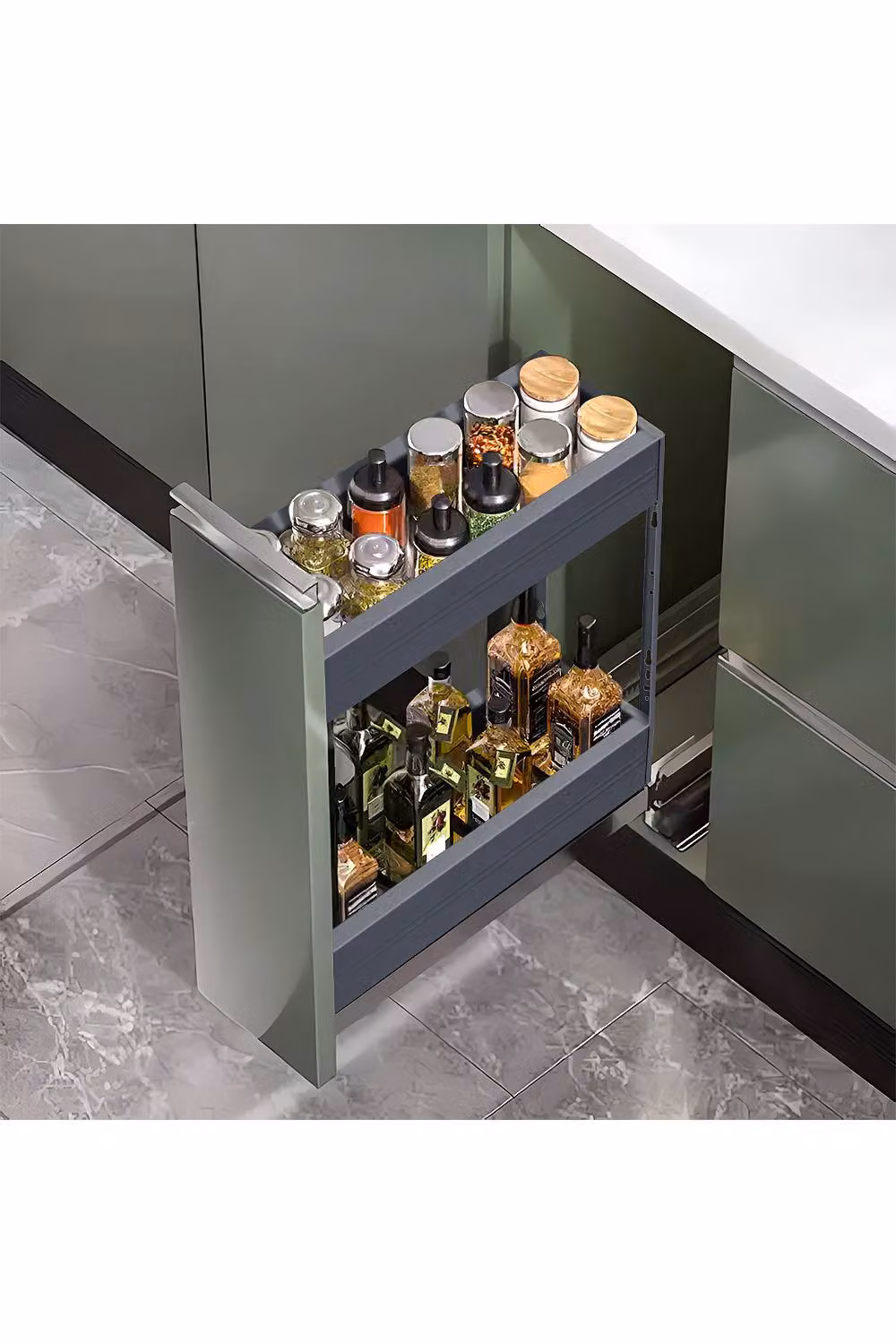 Living and Home 2-Tier Aluminium Kitchen Cabinet Pull Out Storage Drawer Organizer, W/D/H: 25 x 43 x 45 cm – 2