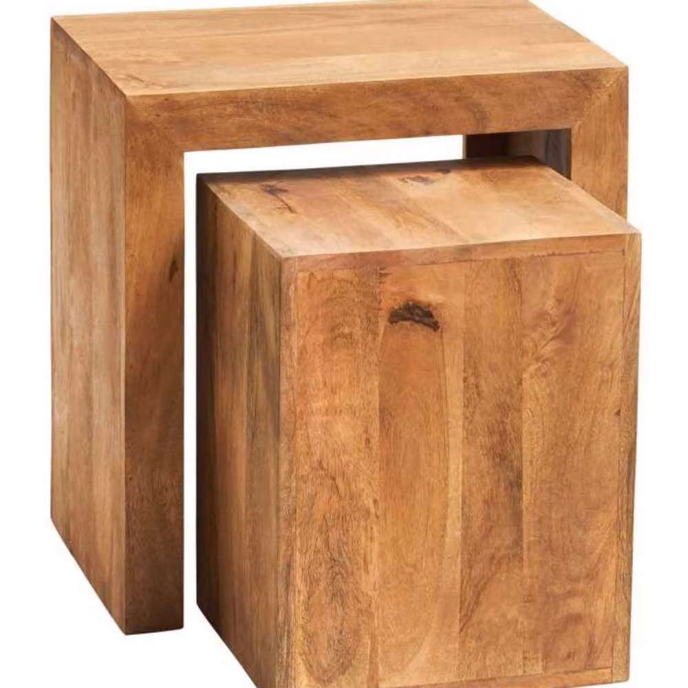 Wyld Haus Manila Set of 2 Mango Wood Cube Nesting Tables in Brown – 2