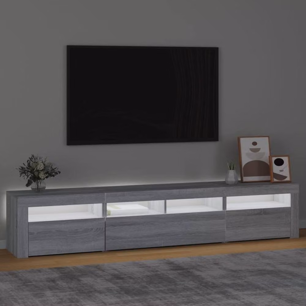 Berkfield Home Modern TV Cabinet with LED Lights in Grey Sonoma, W: 210 cm, D: 40 cm, H: 40 cm