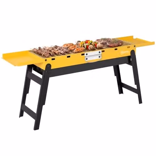 Outsunny Portable Foldable Charcoal BBQ Grill, Yellow Tabletop Stainless Steel Model