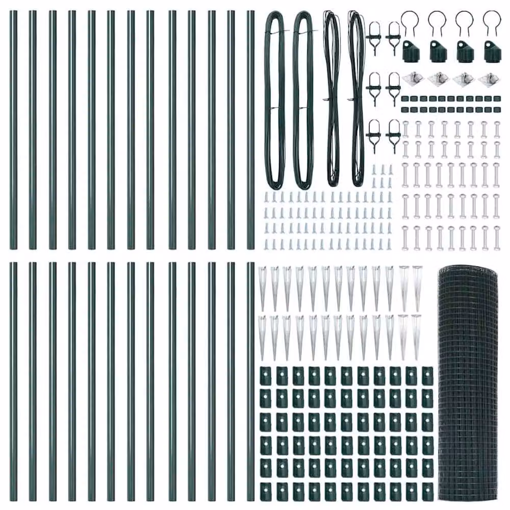 Berkfield Home Green Powder-Coated Steel Welded Wire Fence with 13 In-Ground Spike Posts, W: 0.5 m, L: 50 m – 4
