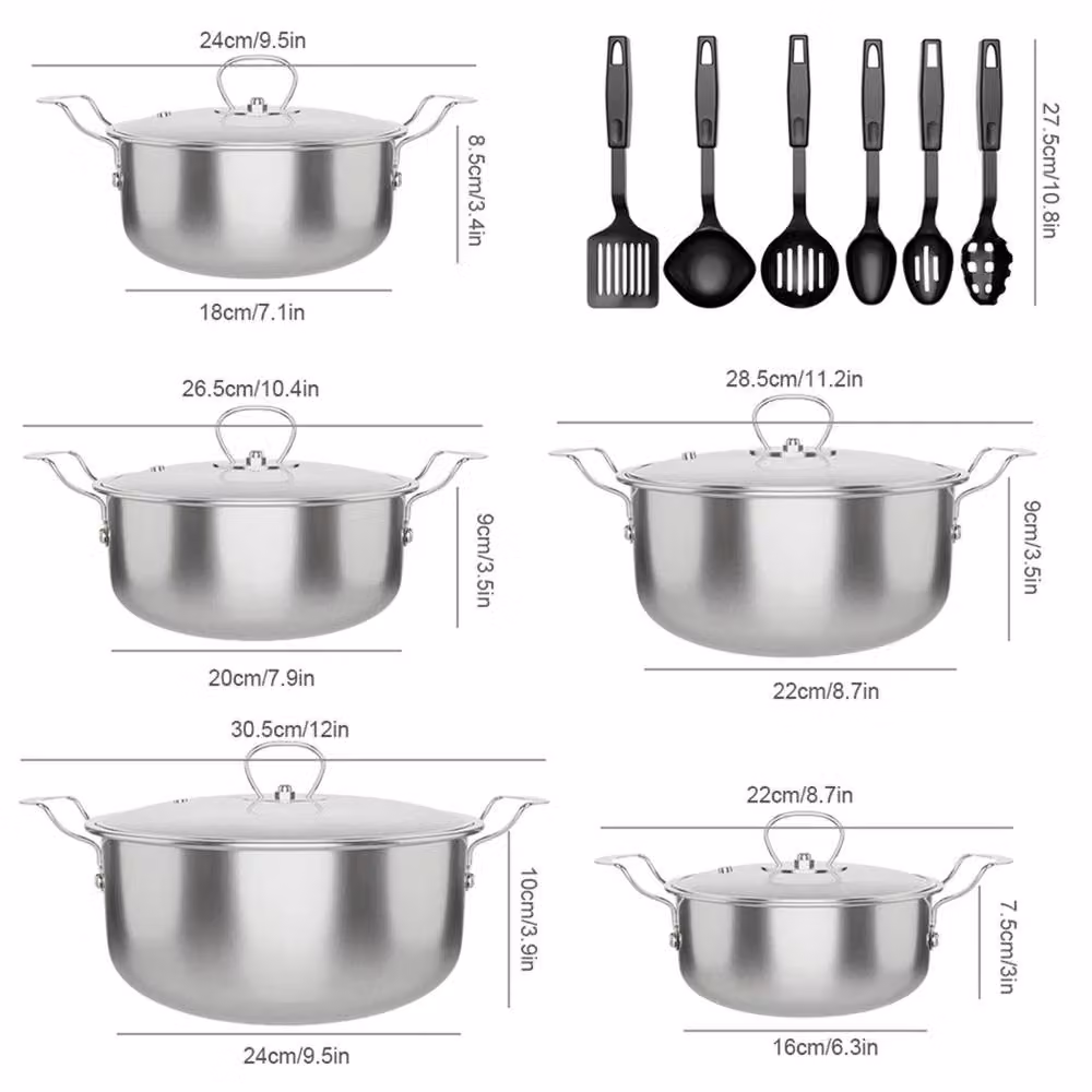 FLAVORA 16-Piece Non-Stick Stainless Steel Cookware Set with Lids, Silver – 2