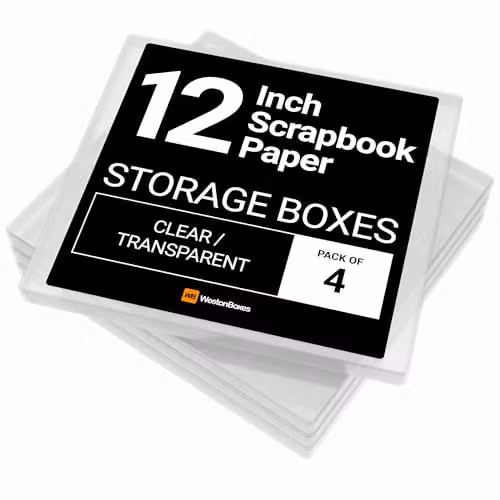 WestonBoxes Pack of 4 Plastic Scrapbook and Paper Craft Storage Boxes in Silver and Transparent – 2