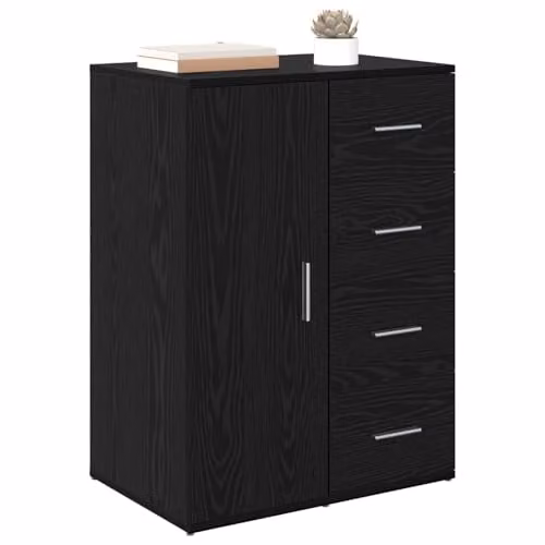 vidaXL Black Oak Sideboard in Rustic Matt Wood Finish, W/D/H: 59 x 39 x 80 cm