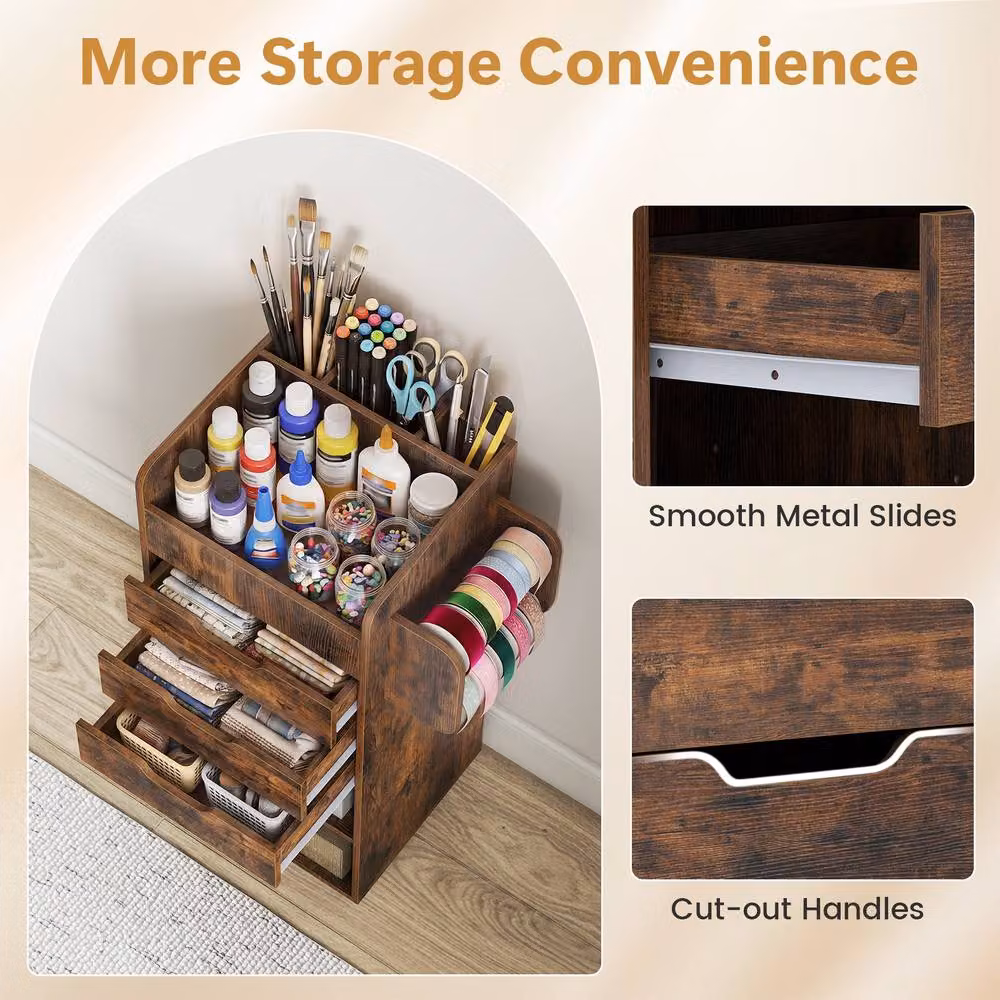 Costway Rolling Storage Cart Mobile Cabinet with 3 Drawers in Brown – 7