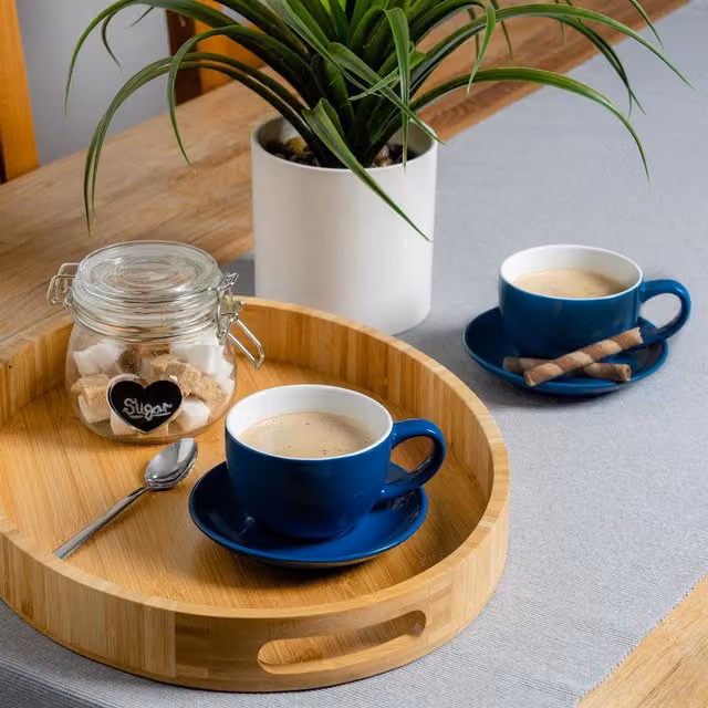 Argon Tableware 12 Piece Blue Porcelain Cappuccino Cup and Saucer Set, 250ml