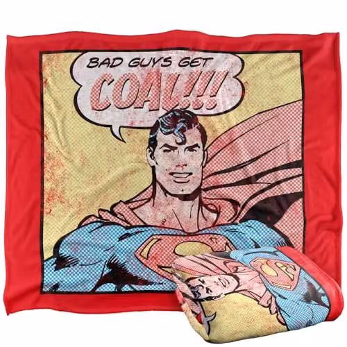 Warner Bros. Superman Vintage Bad Guys Get Coal Super Soft Fleece Throw Blanket, Multicolour, W: 152 cm, D: 127 cm – 1