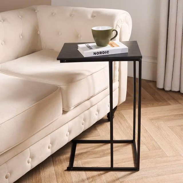 OHS C-Shaped Wood Effect Coffee Table and Side Table in Black