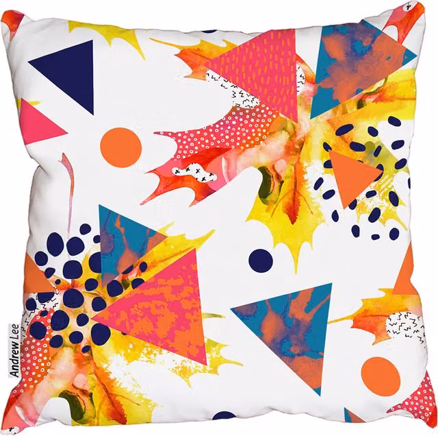 Andrew Lee Abstract Autumn Geometric Square Cushion, Red and Multicolour, W: 60 cm x H: 60 cm