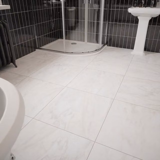 Pack of 4 Johnson Tiles Bianco White Marble Effect Satin Floor Tiles