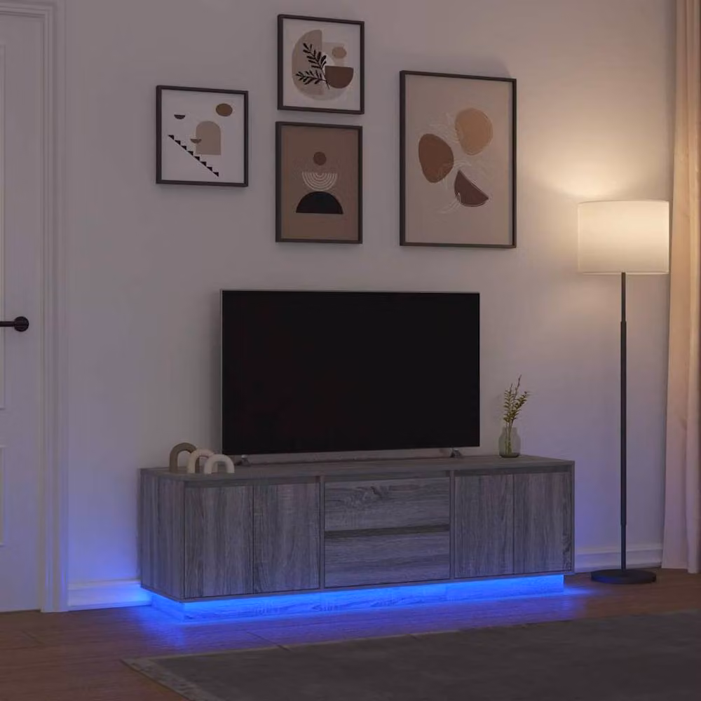 Berkfield Home Modern Grey Sonoma TV Cabinet with LED Lights, W: 160.5 cm, D: 41 cm, H: 50 cm – 2