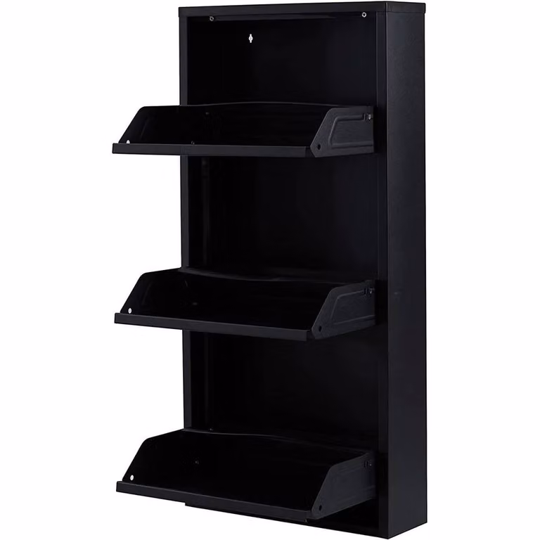 FLAVORA Modern Black Matt Metal Shoe Storage Cabinet with Pull Out Rack and Internal Shelves, W: 100 cm, D: 15 cm, H: 3 cm