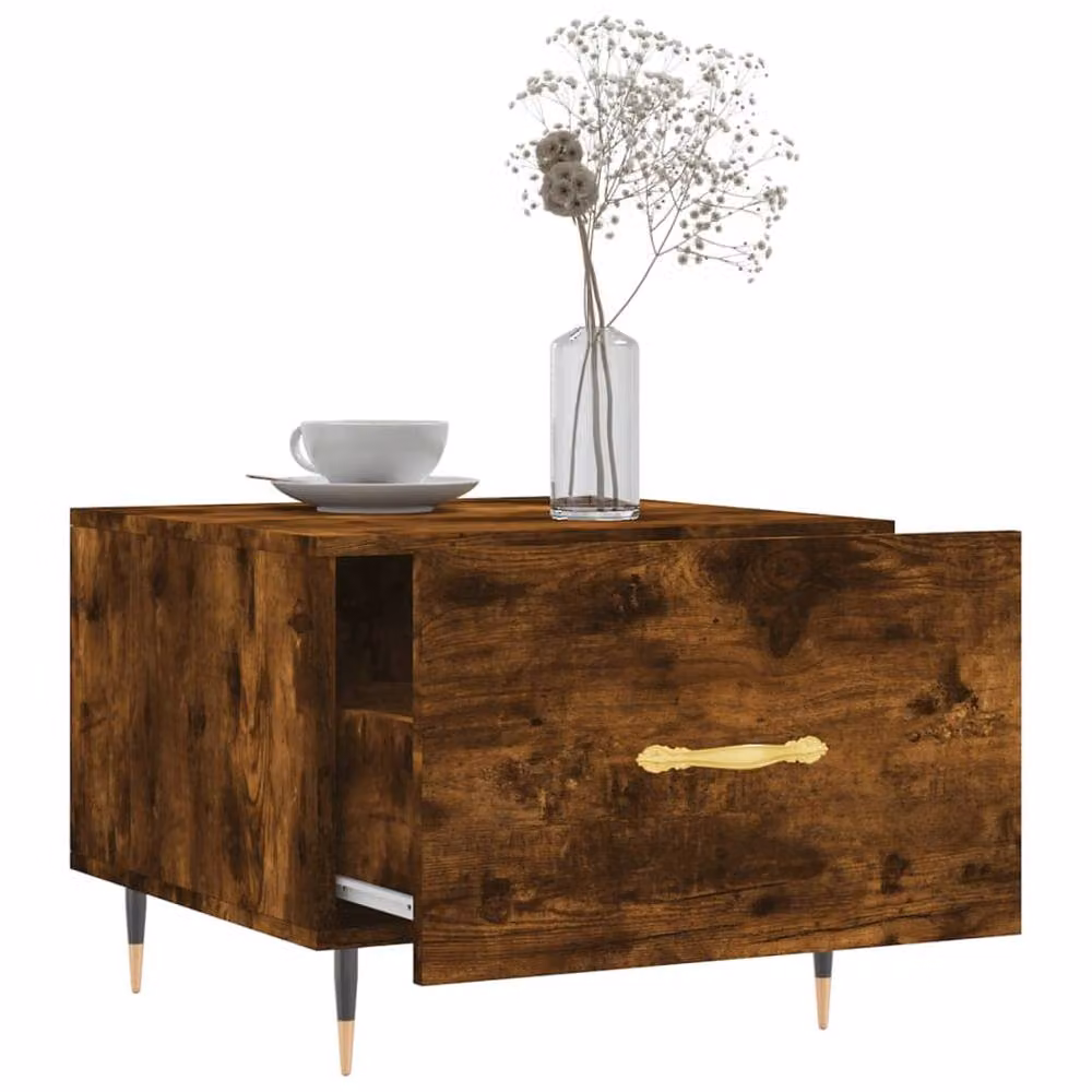 Berkfield Home Set of 2 Smoked Oak Decorative Coffee Tables in Brown, W/D/H: 50 x 50 x 40 cm – 3