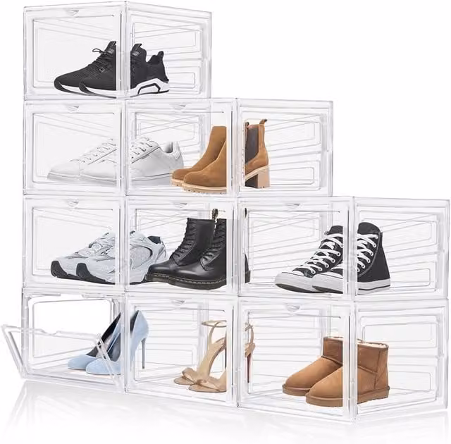 Nordara Set of 9 Transparent Stackable Acrylic Shoe Display Boxes for Sneakers and Trainers
