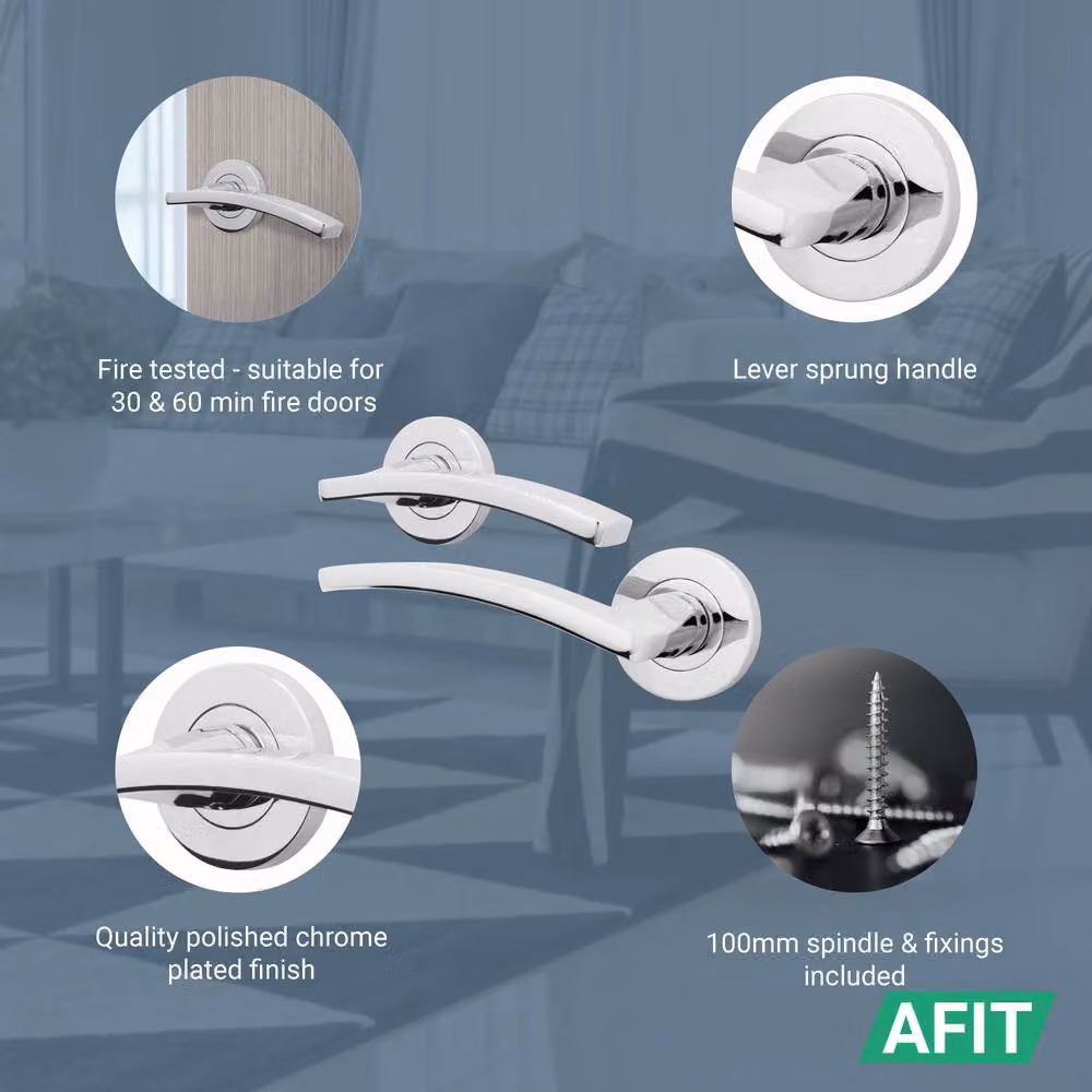 AFIT Polished Chrome Fire Door Handle Internal Lever On Rose, Silver, W/D/H: 15.0 x 15.0 x 15.0 cm – 2