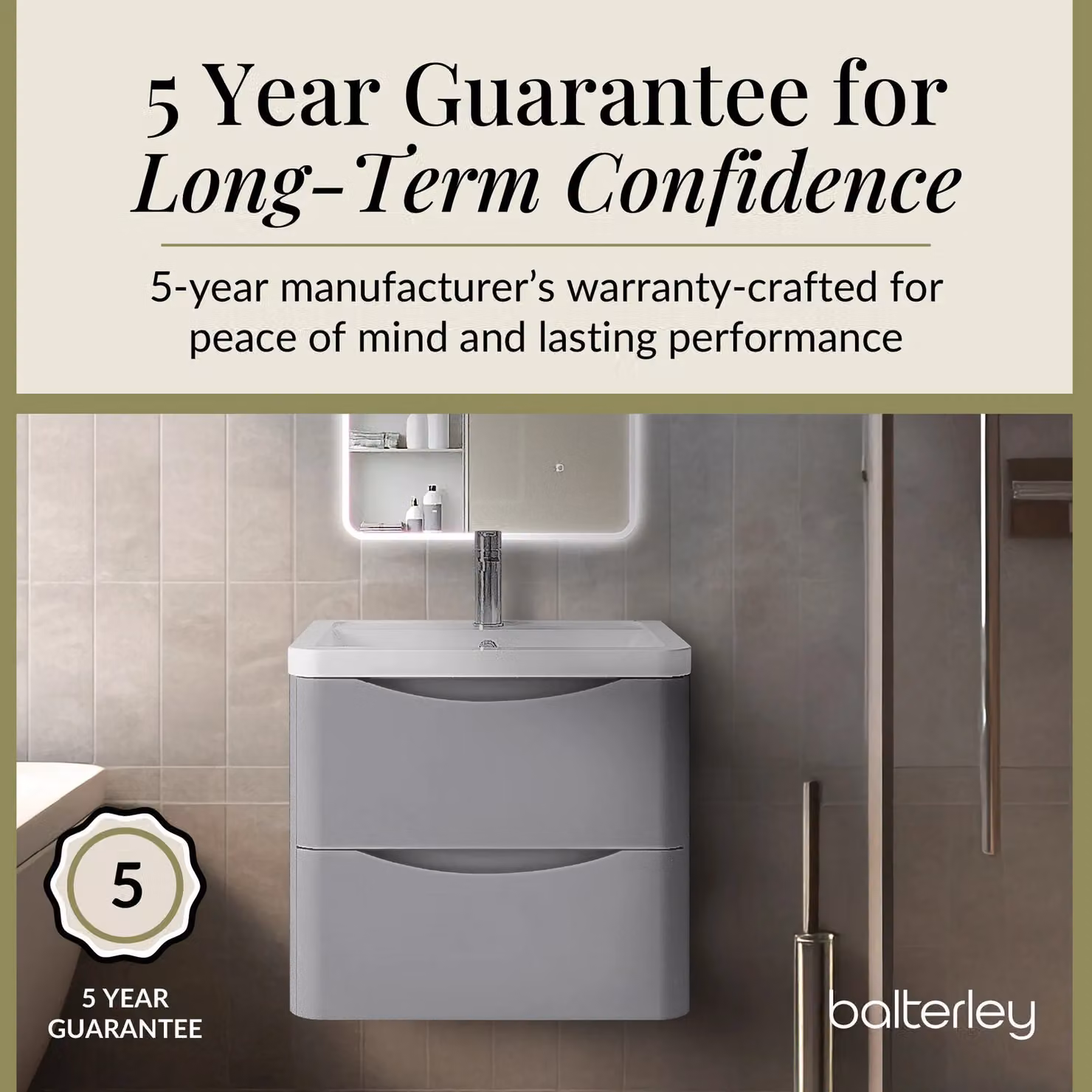 Balterley Wall Hung 2 Drawer Bathroom Vanity Unit and Basin, Satin Grey, W: 55 cm, D: 54 cm, H: 55 cm – 2