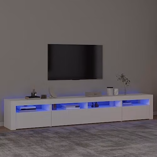vidaXL Modern White Glossy TV Cabinet with Integrated LED Lighting W: 240 cm, D: 35 cm, H: 40 cm – 2