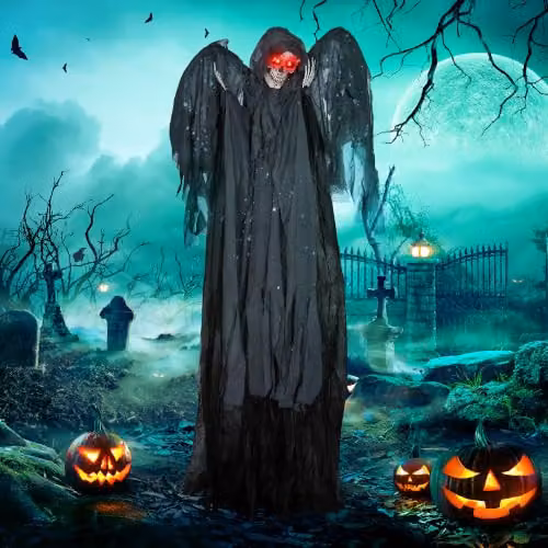 HOMCOM Winged Grim Reaper Halloween Decoration, Grey and Black, Height: 195 cm – 5