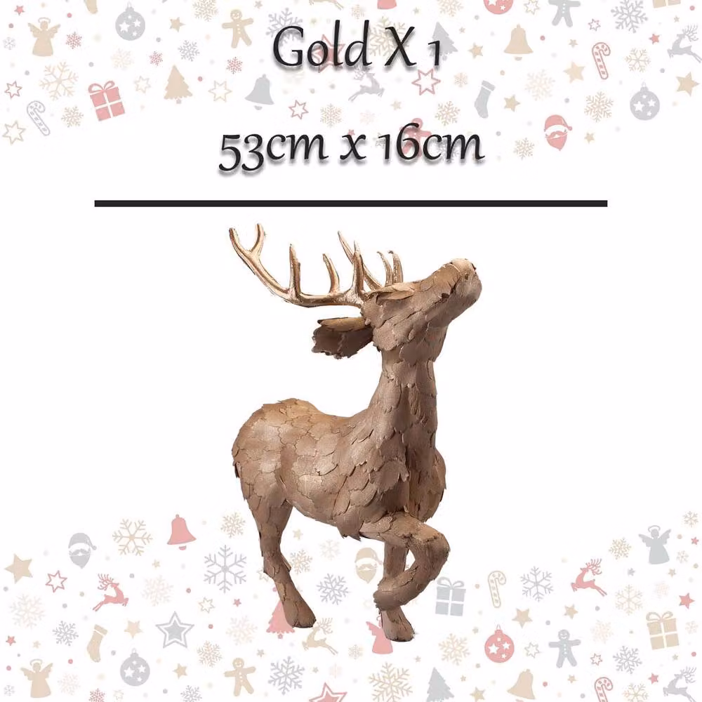 VFM e-Store Gold Christmas Standing Deer Decoration, H 53 cm x W 16 cm – 2