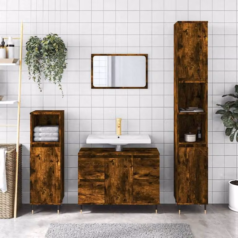 Berkfield Home Modern Smoked Oak Bathroom Cabinet in Brown, W/D/H: 80 x 33 x 60 cm