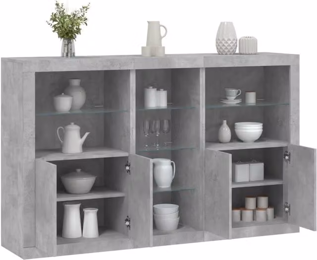 Berkfield Home Modern Sideboard with Integrated LED Lights in Concrete Grey, W/D/H: 162 x 37 x 100 cm – 1