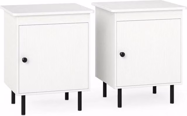 KORVIXA Modern Bedside Table Set of 2 with Single Door Cabinet, White