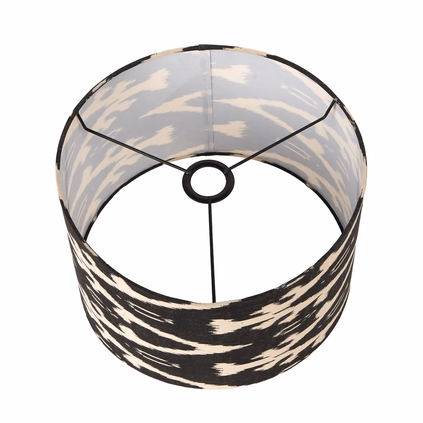 Ruma Black and White Ikat Patterned Cylinder Fabric Lampshade for Table Lamps, Diameter: 35.56 cm – 4