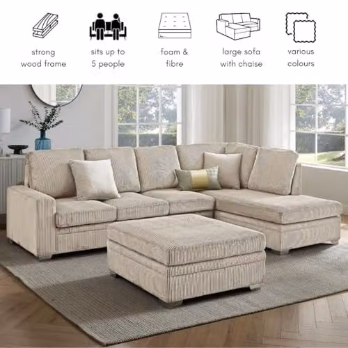 Home Detail Alcott Right-Hand Facing L-Shape Corner Sofa in Mocha Jumbo Cord with Sleeping Function – 4
