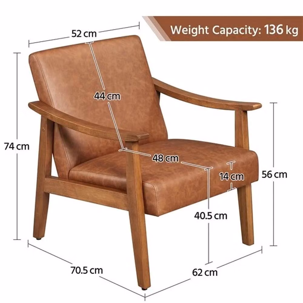 Kelvenix Mid-Century Faux Leather Armchair in Brown with Solid Wood Legs – 2