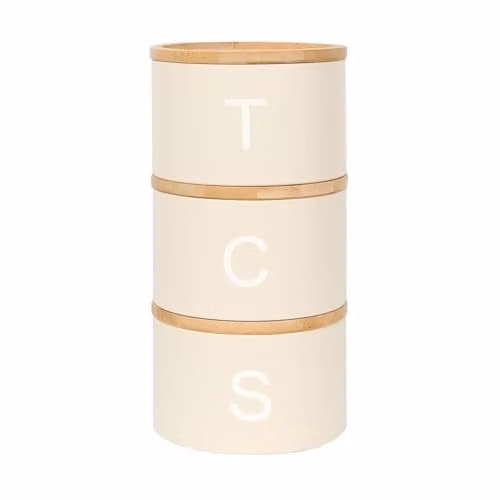 Harbour Housewares 3pc Stackable Airtight Tea Coffee and Sugar Canister Set in Beige with Bamboo Lids – 1