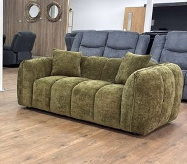 Stratus Interiors Venice Chunky Panel Plush Fabric Sofa in Green
