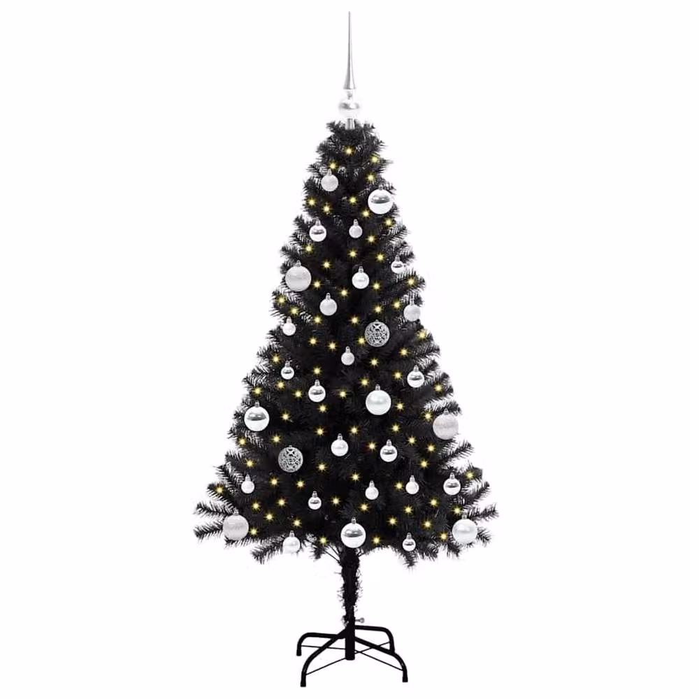 Berkfield Home Black PVC Christmas Tree with 150 LEDs and Stand, Height: 150 cm – 3