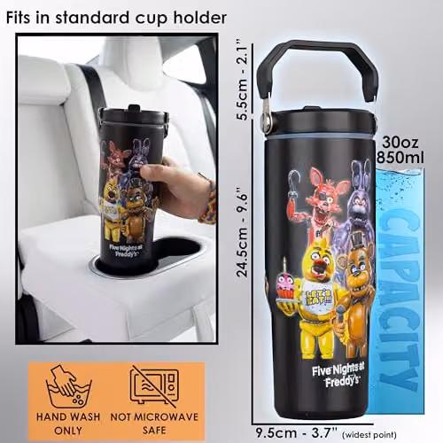 Get Trend Five Nights at Freddy's Insulated Stainless Steel Tumbler with Straw and Handle, 850ml, Black – 5