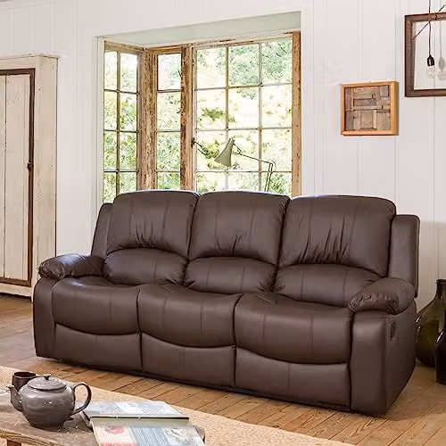 Artemis Home Glendale 3 Seat Manual Reclining Sofa in Brown Bonded Leather, Width: 201 cm