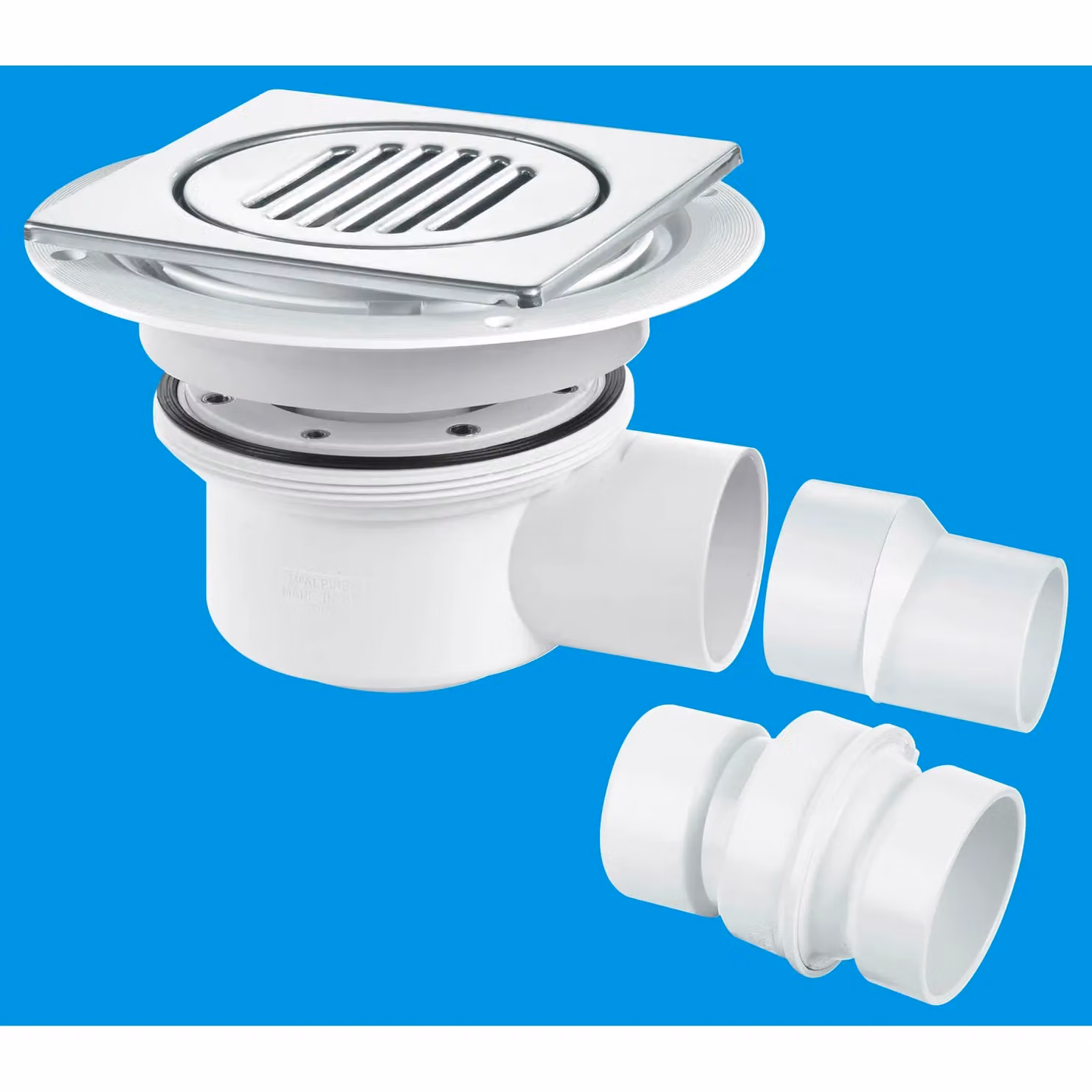 McAlpine TSG52-T150SS Two Piece 50mm Horizontal Water Seal Trapped Gully with White Tile Insert and Stainless Steel Grating – 2