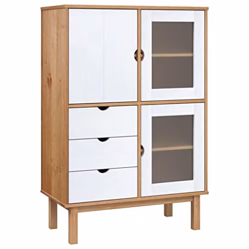 vidaXL OTTA Highboard in Brown and White Solid Pine Wood, W/D/H: 85 x 43 x 125 cm – 1